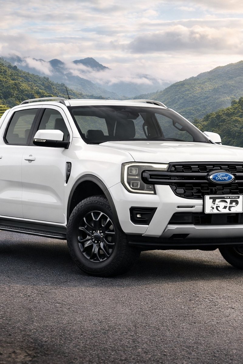 White pick-up truck driving on a provincial road in the Philippines